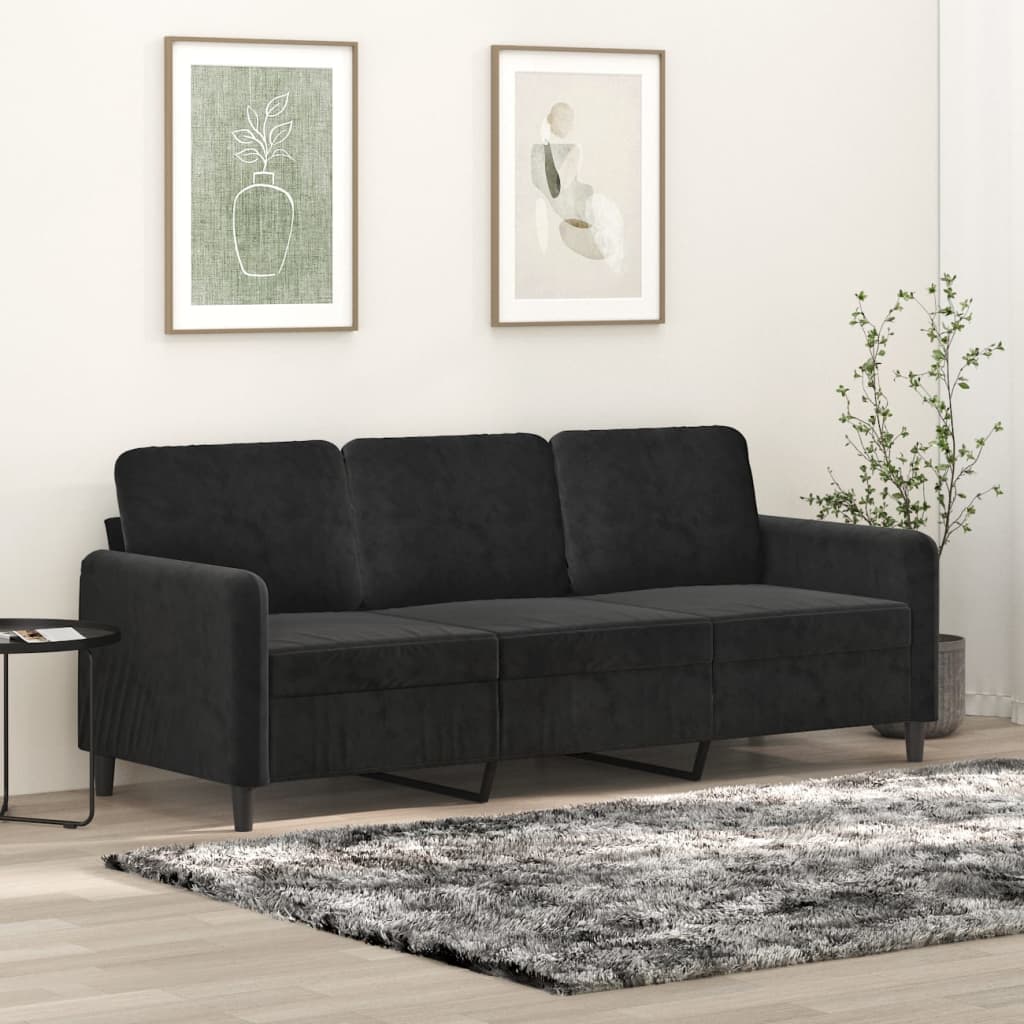 3-sitssoffa svart 180 cm sammet