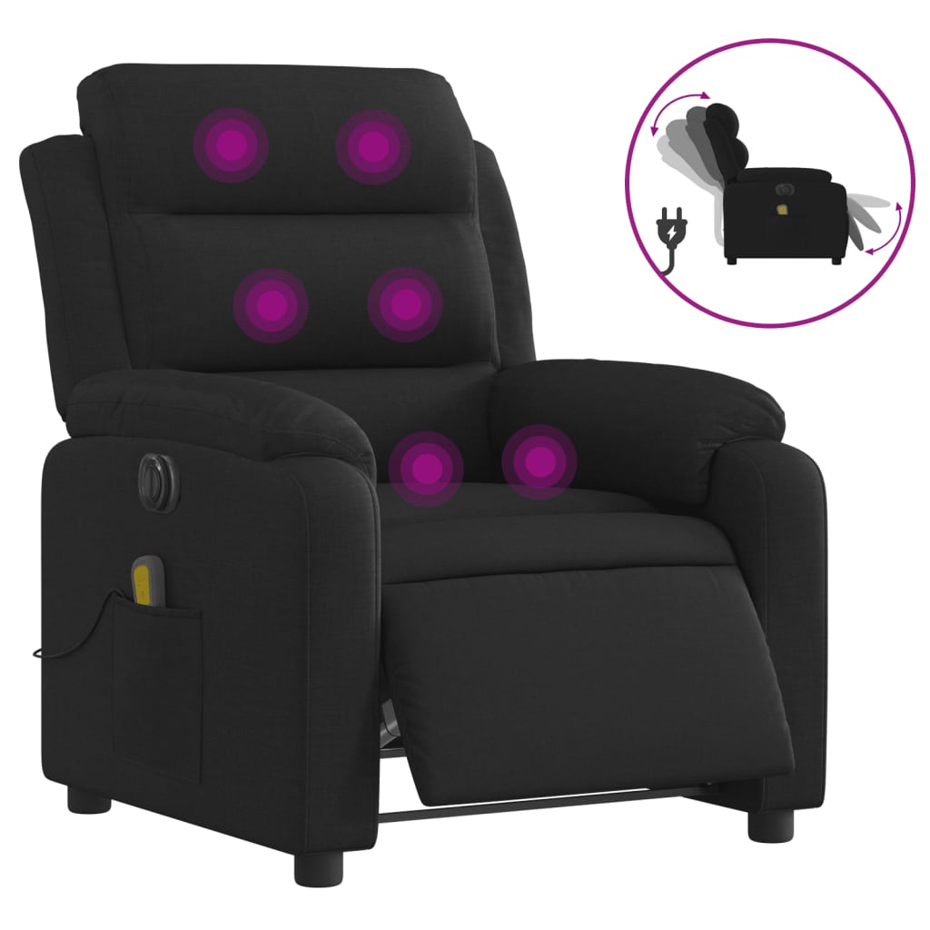 Elektrisk massagefåtölj med uppresningshjälp svart tyg