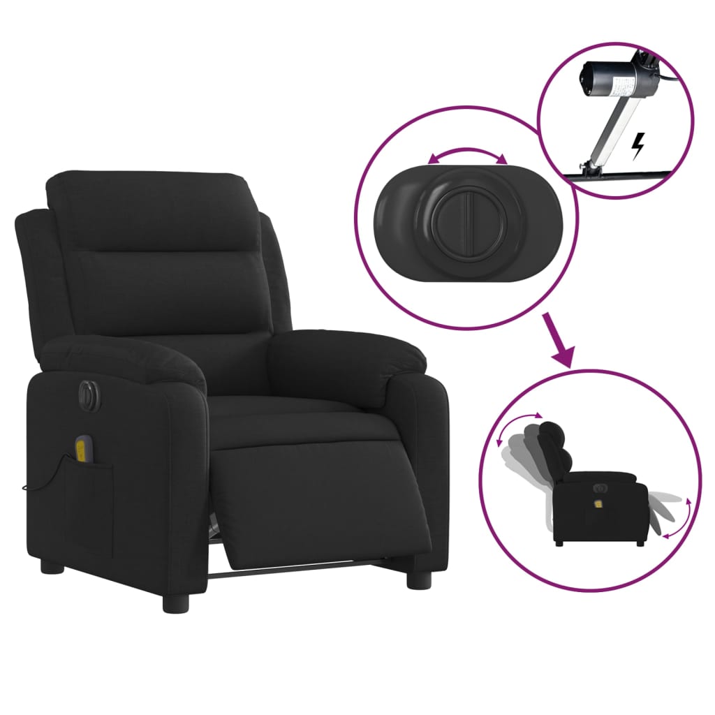 Elektrisk massagefåtölj med uppresningshjälp svart tyg