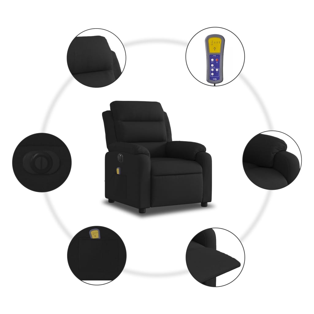 Elektrisk massagefåtölj med uppresningshjälp svart tyg