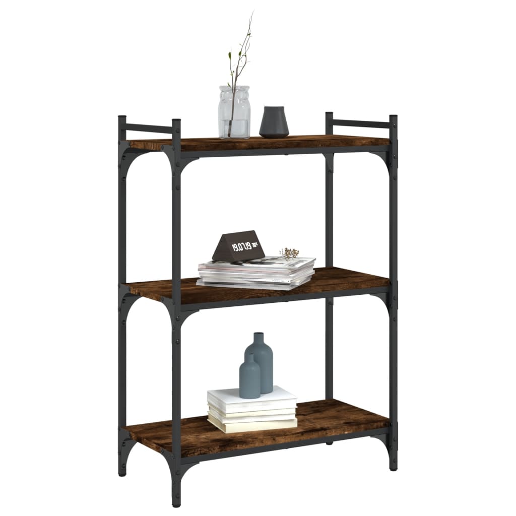 Bokhylla 3 hyllplan rökfärgad ek 60x30x86 cm konstruerat trä