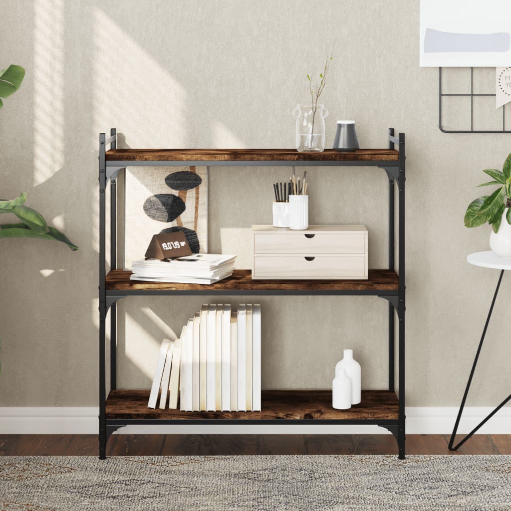 Bokhylla 3 hyllplan rökfärgad ek 80x30x86 cm konstruerat trä