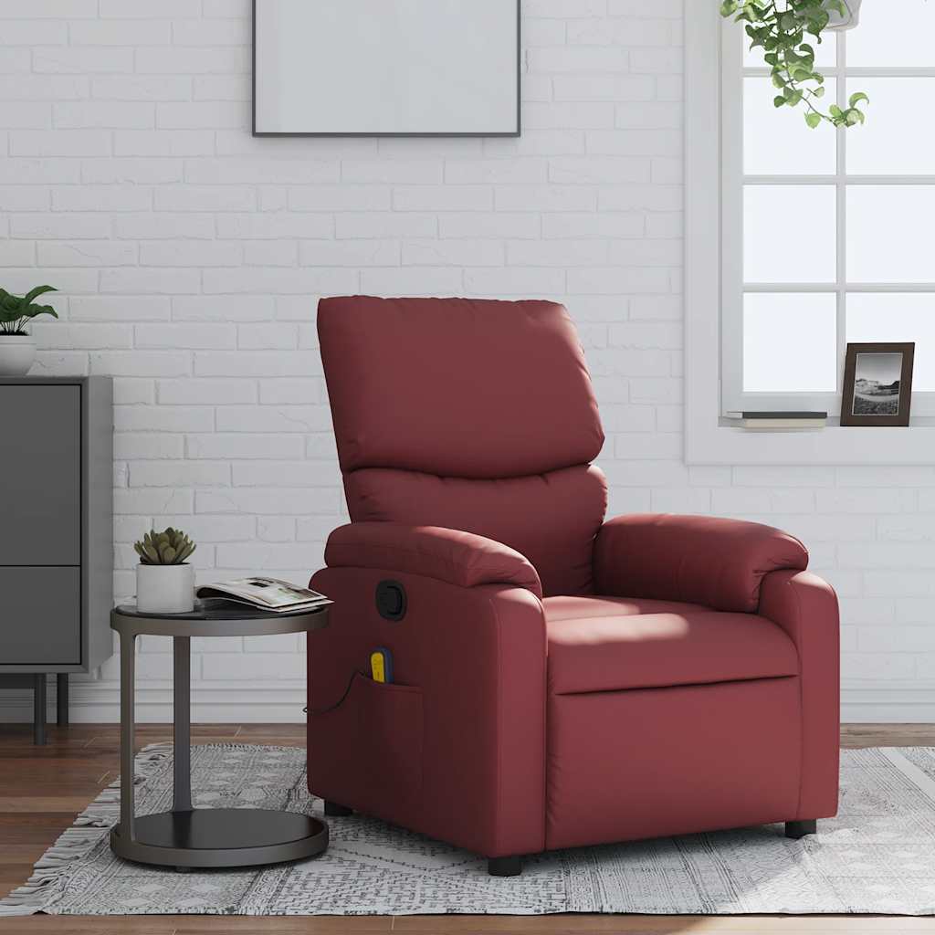 Massagefåtölj vinröd konstläder