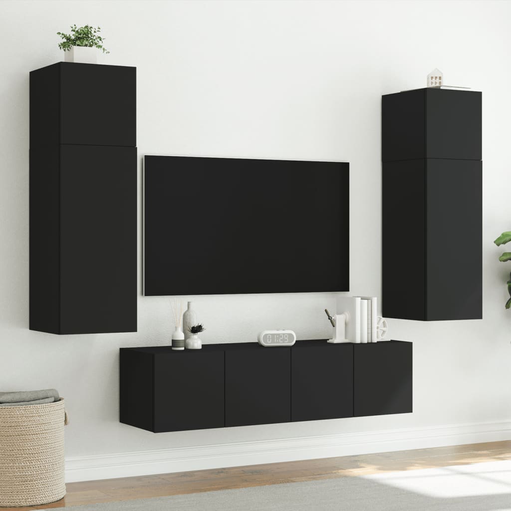 Väggmonterad tv-bänk LED 2 st svart 80x35x31 cm