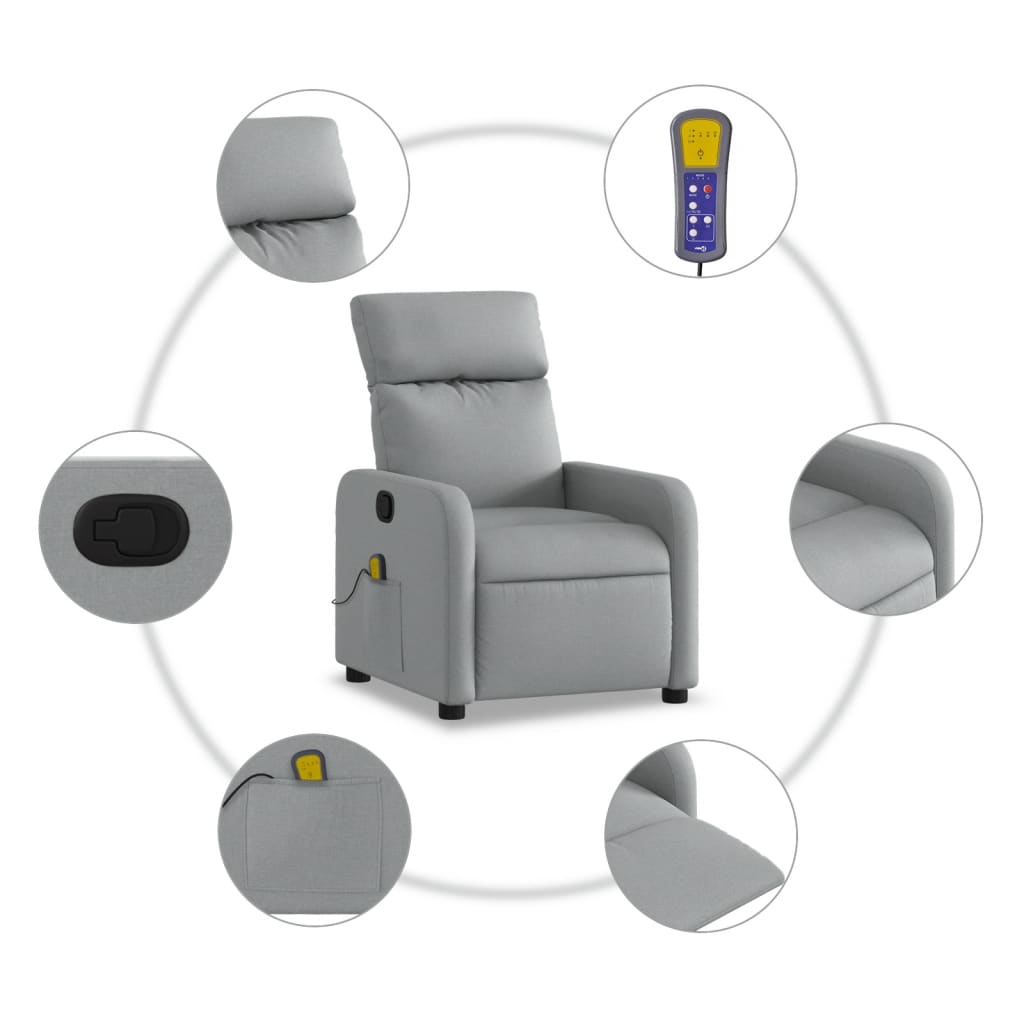Massagefåtölj ljusgrå tyg