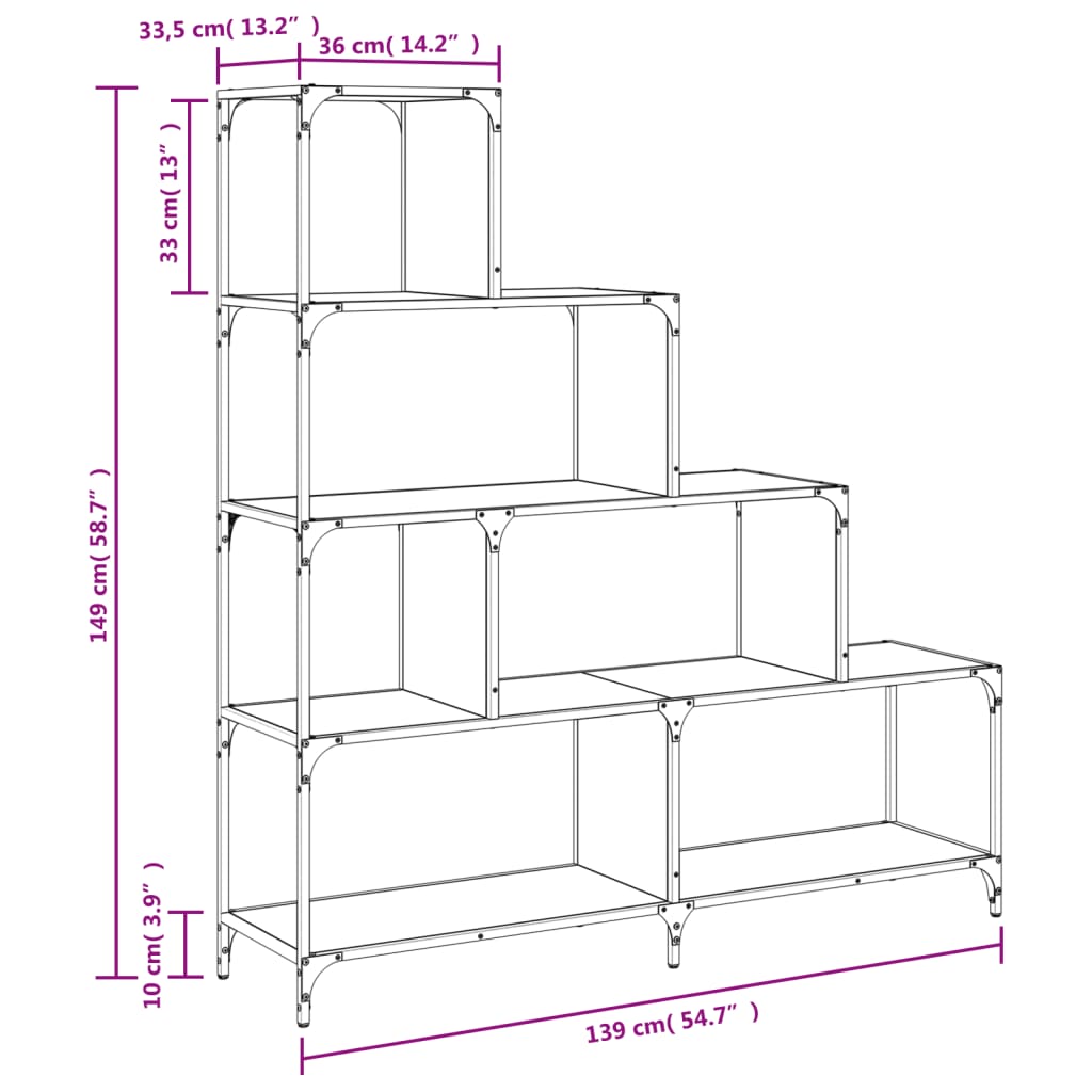 Bokhylla 4 hyllplan Sonoma ek 139x33,5x149cm konstruerat trä