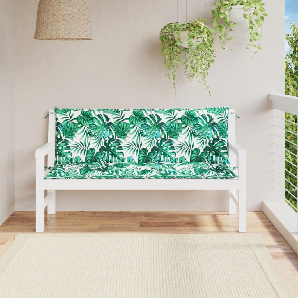 Bänkdynor för trädgården 2st bladmönster 150x50x7cm oxfordtyg