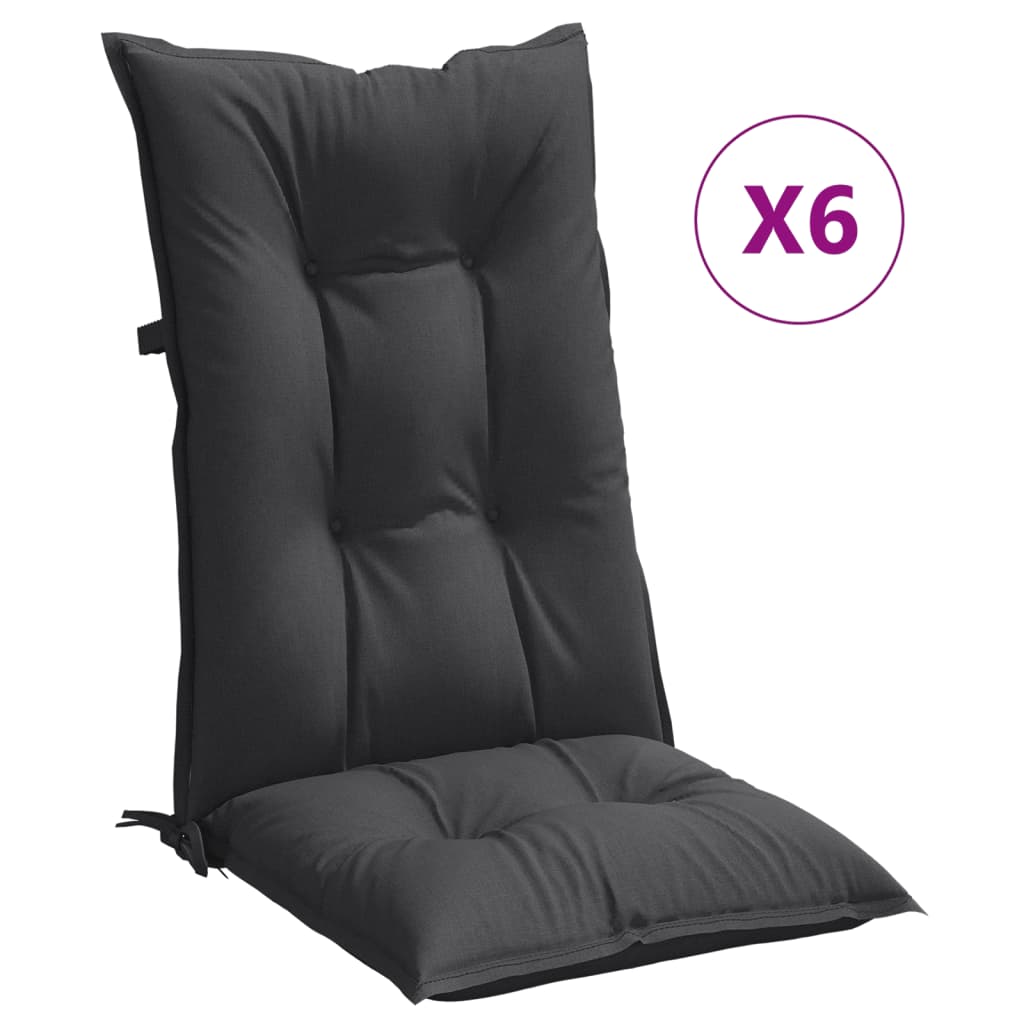 Stolsdynor högt ryggstöd 6 st melerad antracit 120x50x7 cm tyg