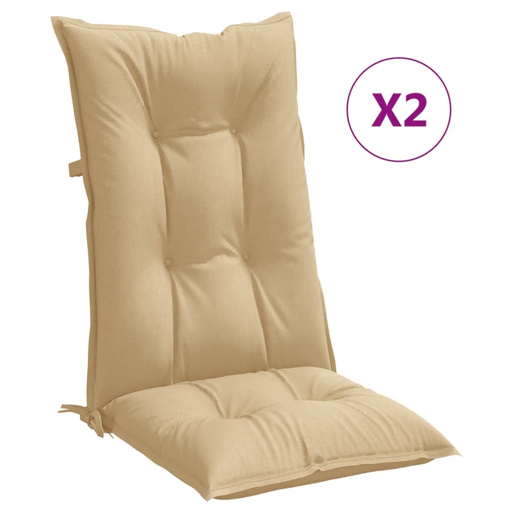 Stolsdynor högt ryggstöd 2 st melerad beige 120x50x7 cm tyg