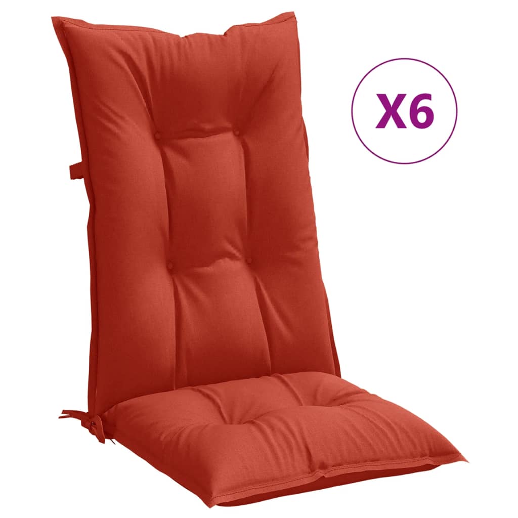 Stolsdynor högt ryggstöd 6 st melerad röd 120x50x7 cm tyg