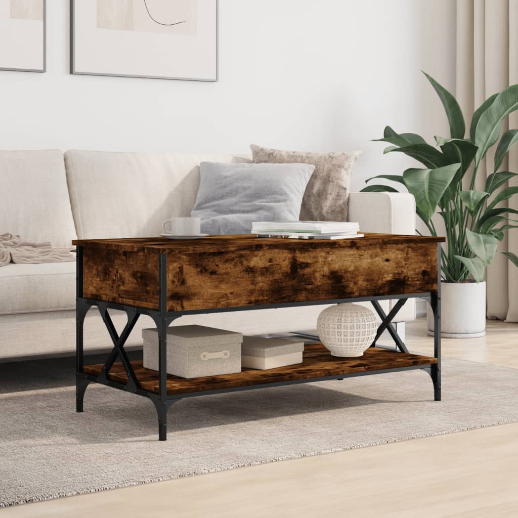 Soffbord rökfärgad ek 100x50x50 cm konstruerat trä och metall