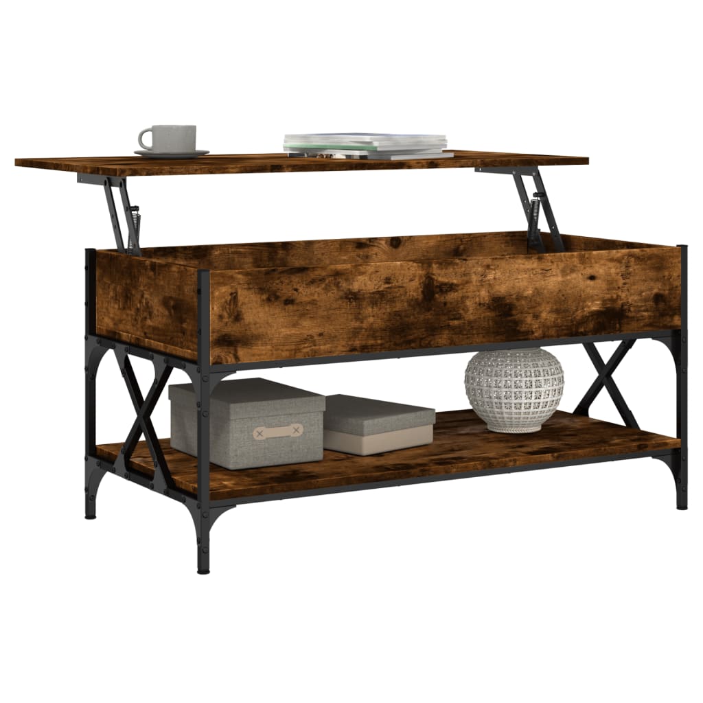 Soffbord rökfärgad ek 100x50x50 cm konstruerat trä och metall