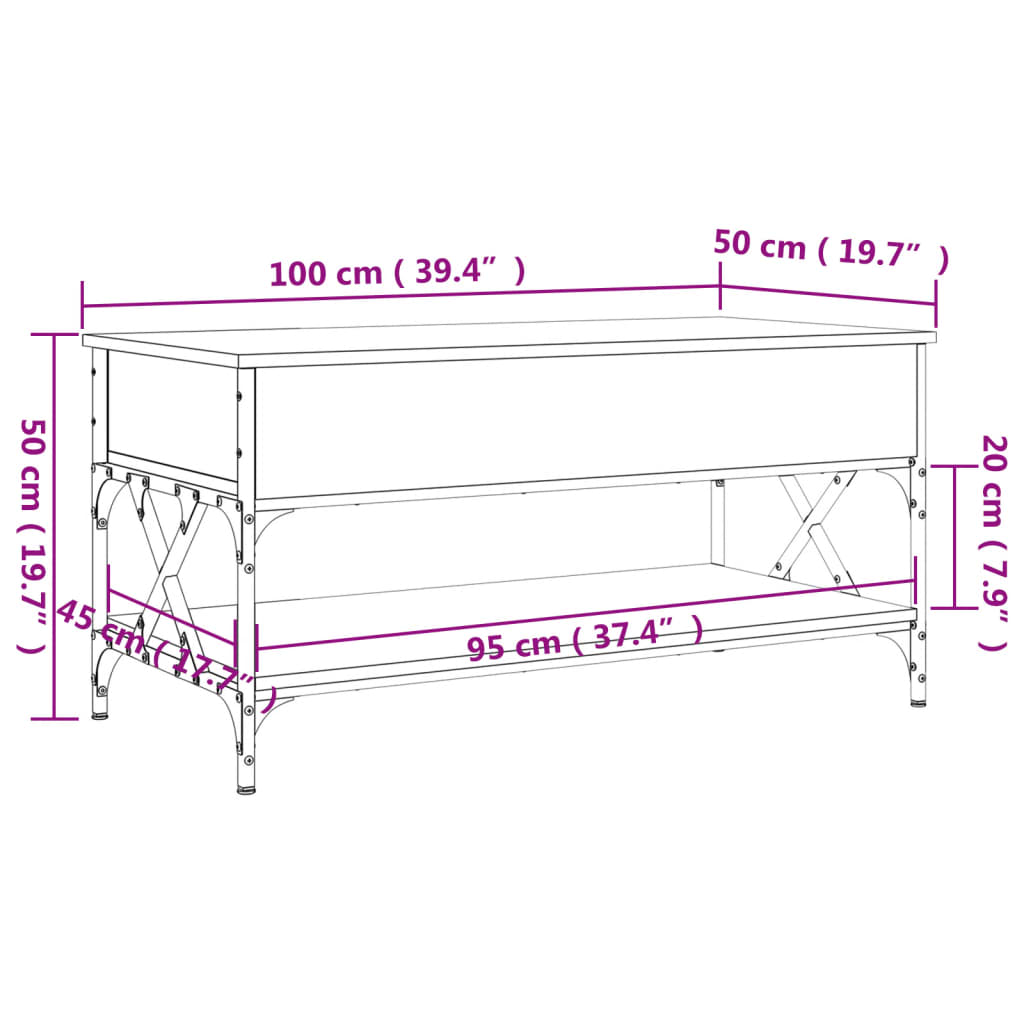 Soffbord rökfärgad ek 100x50x50 cm konstruerat trä och metall