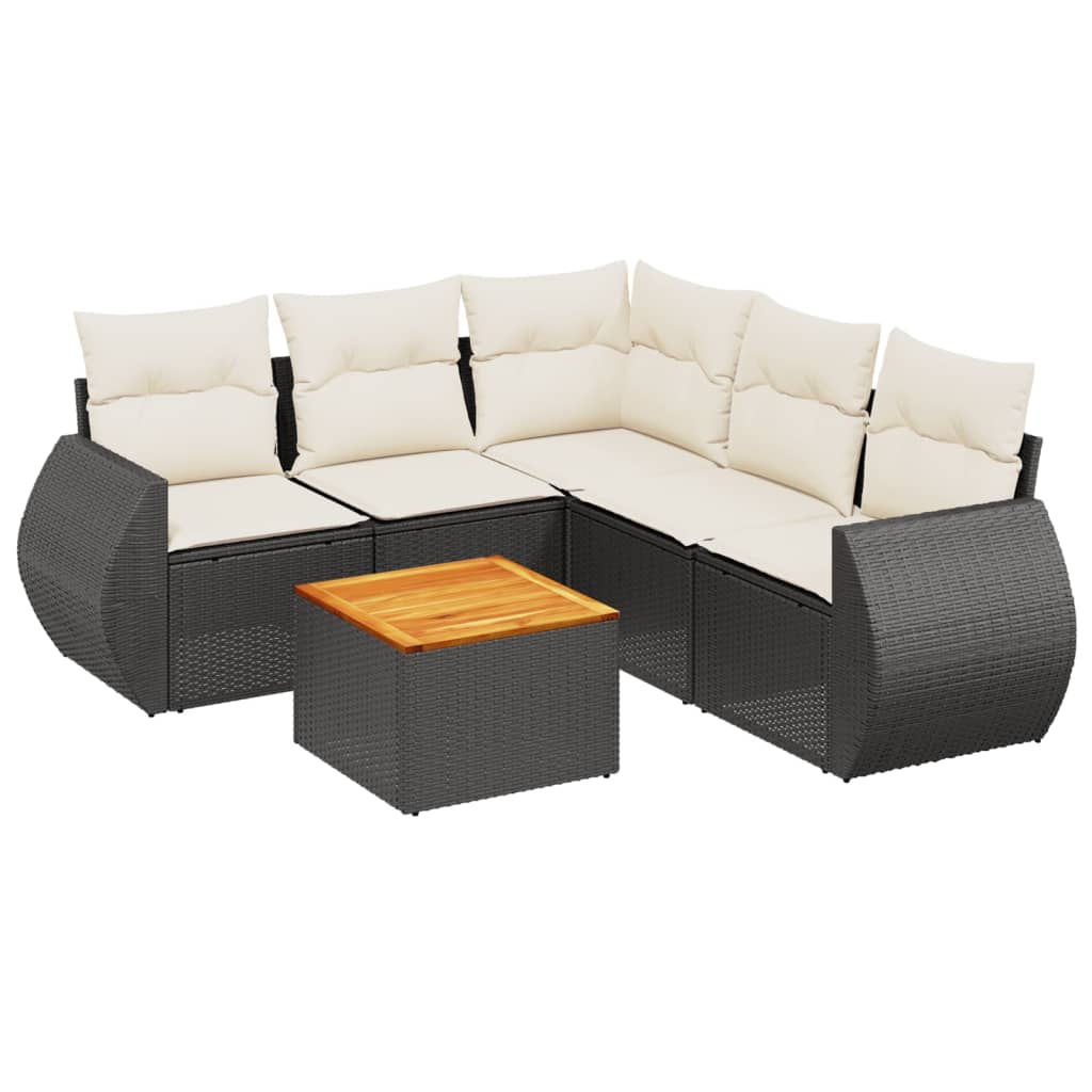 Loungegrupp med dynor 6 delar svart konstrotting