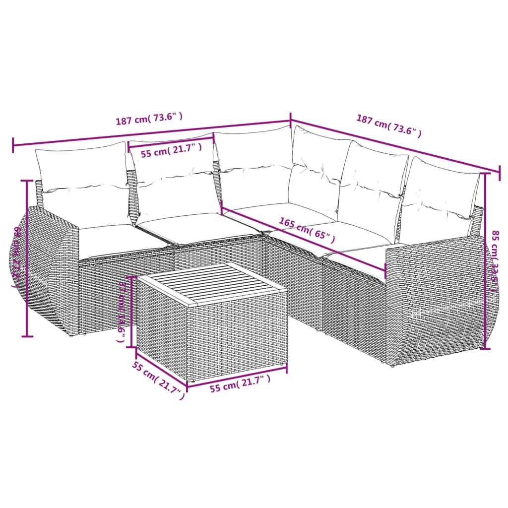 Loungegrupp med dynor 6 delar svart konstrotting