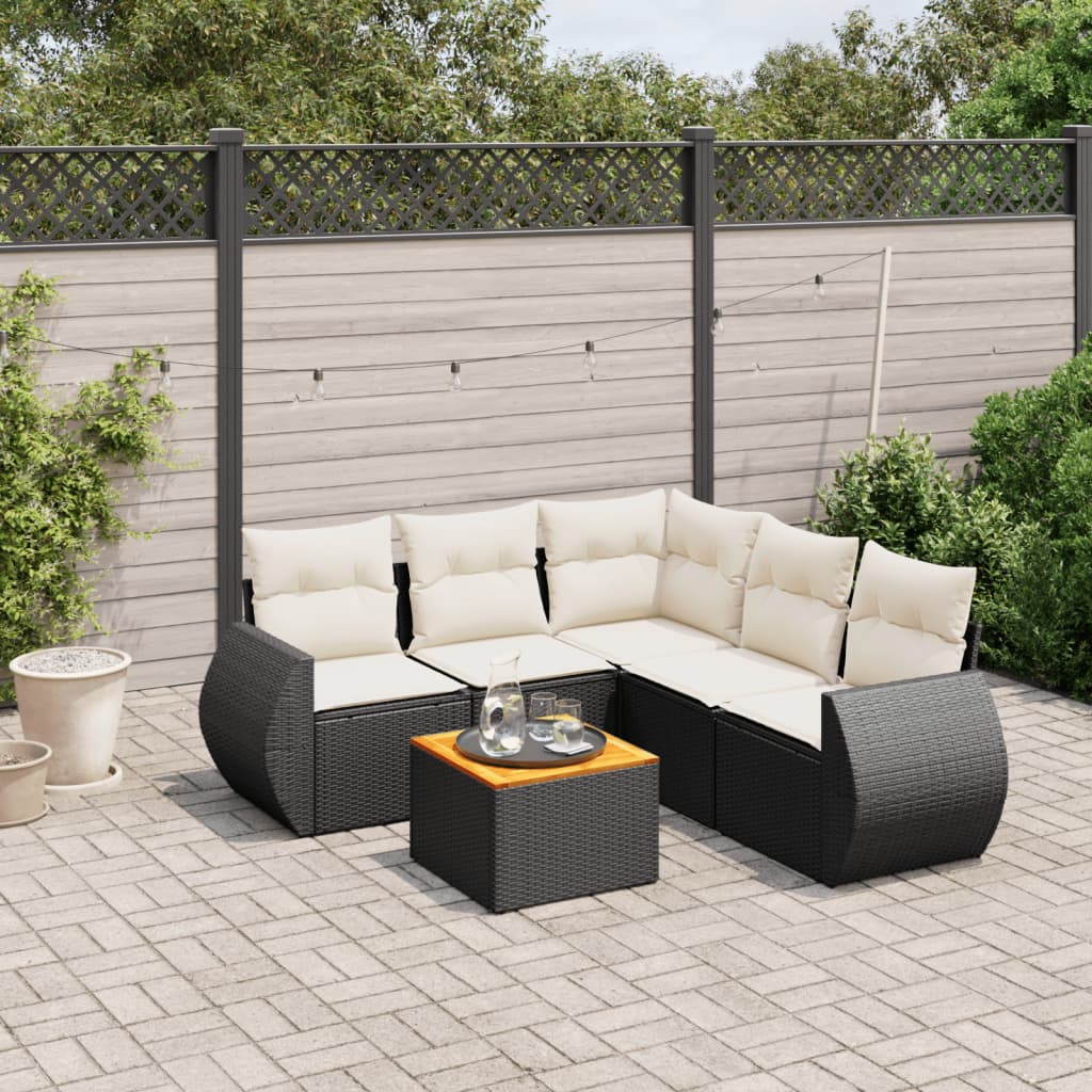 Loungegrupp med dynor 6 delar svart konstrotting