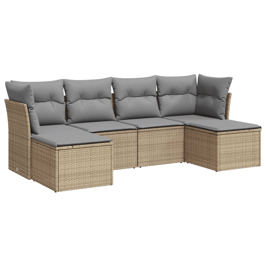 Soffgrupp för trädgården med dynor 6 delar beige konstrotting