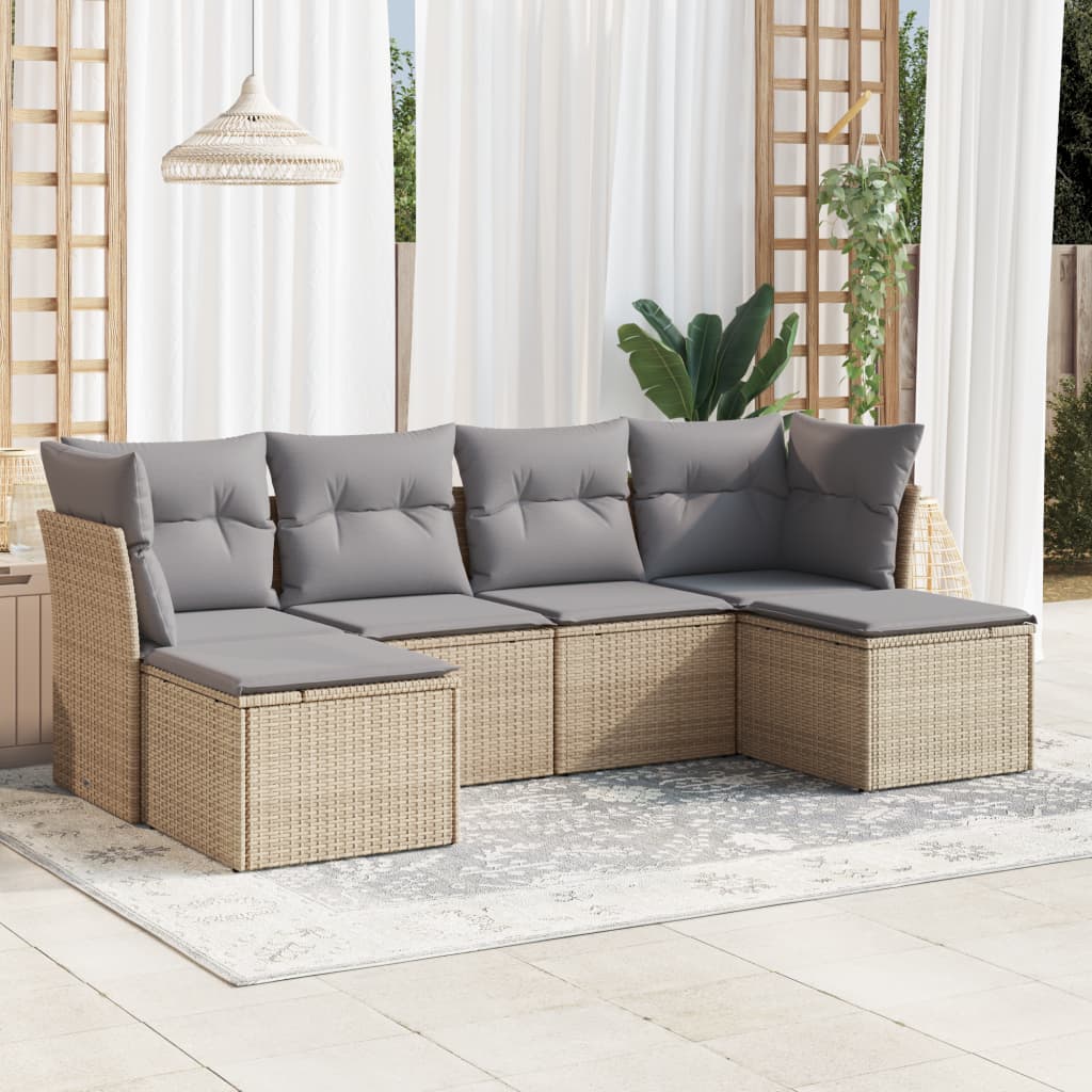 Soffgrupp för trädgården med dynor 6 delar beige konstrotting