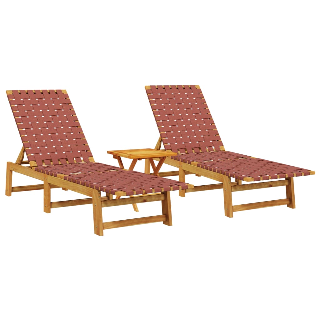 Solsängar 2 st med bord röd massivt akaciaträ