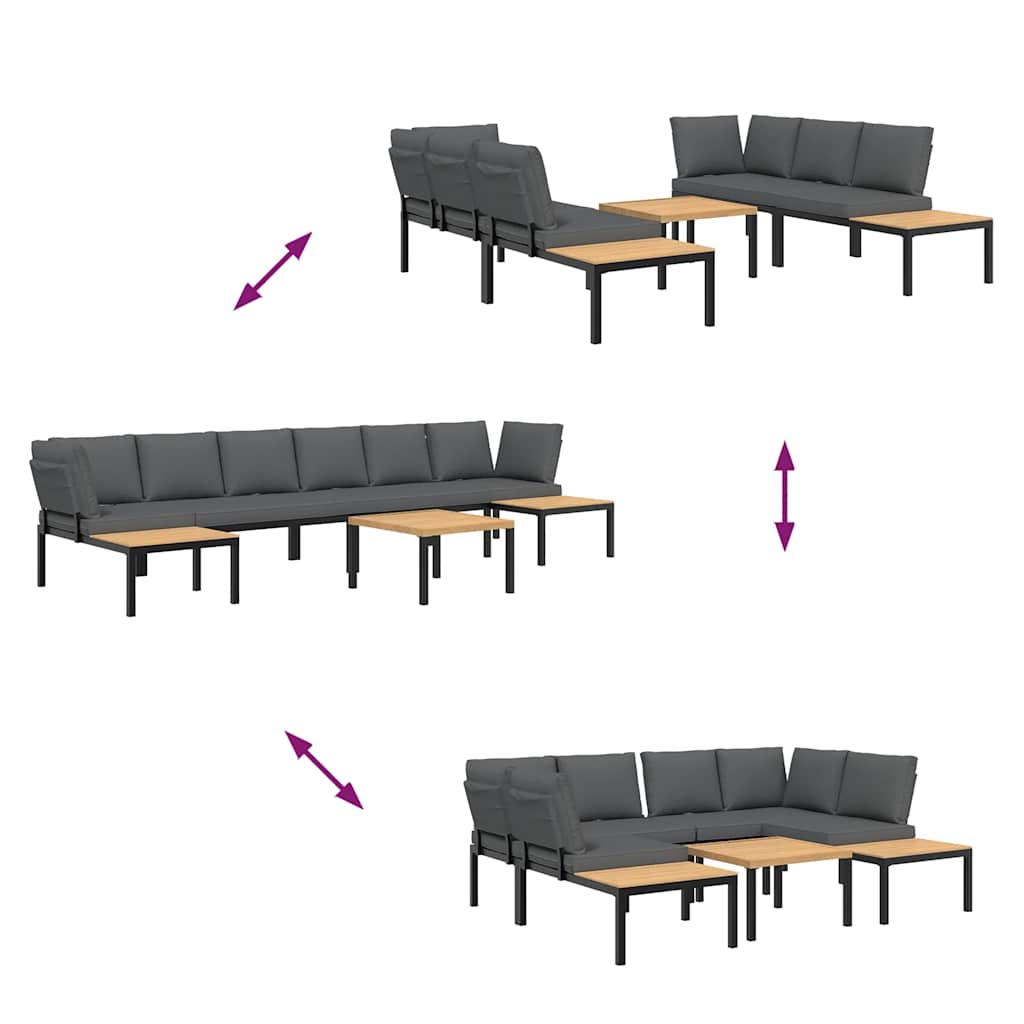 Trädgårdssoffa med dynor 5 delar svart aluminium