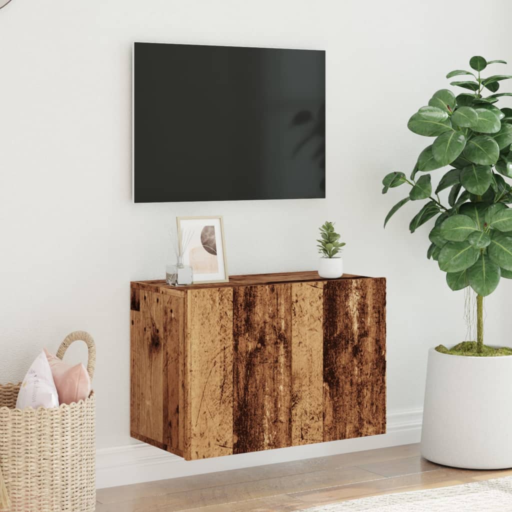 Väggmonterad tv-bänk gammalt trä 60x30x41 cm