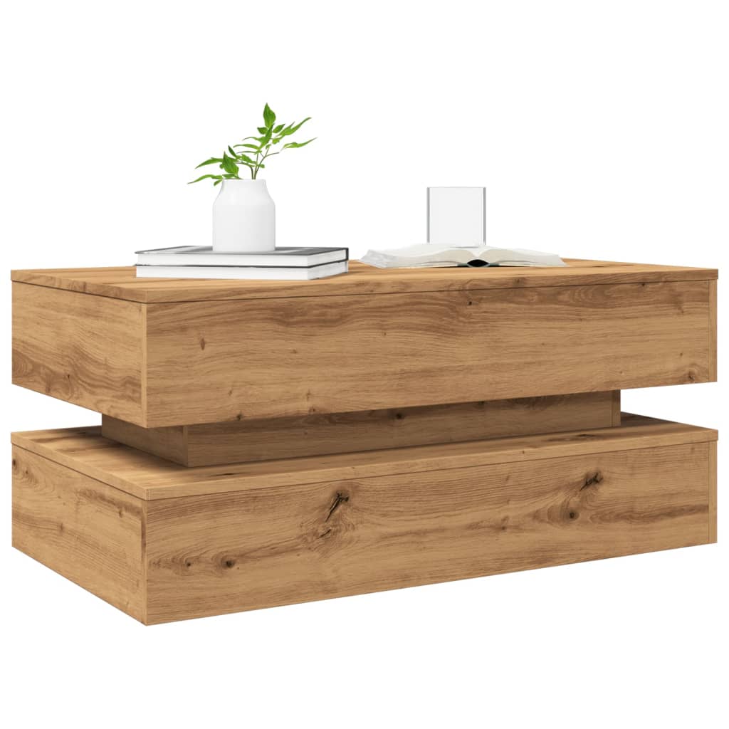 Soffbord med LED ek 90x50x40 cm