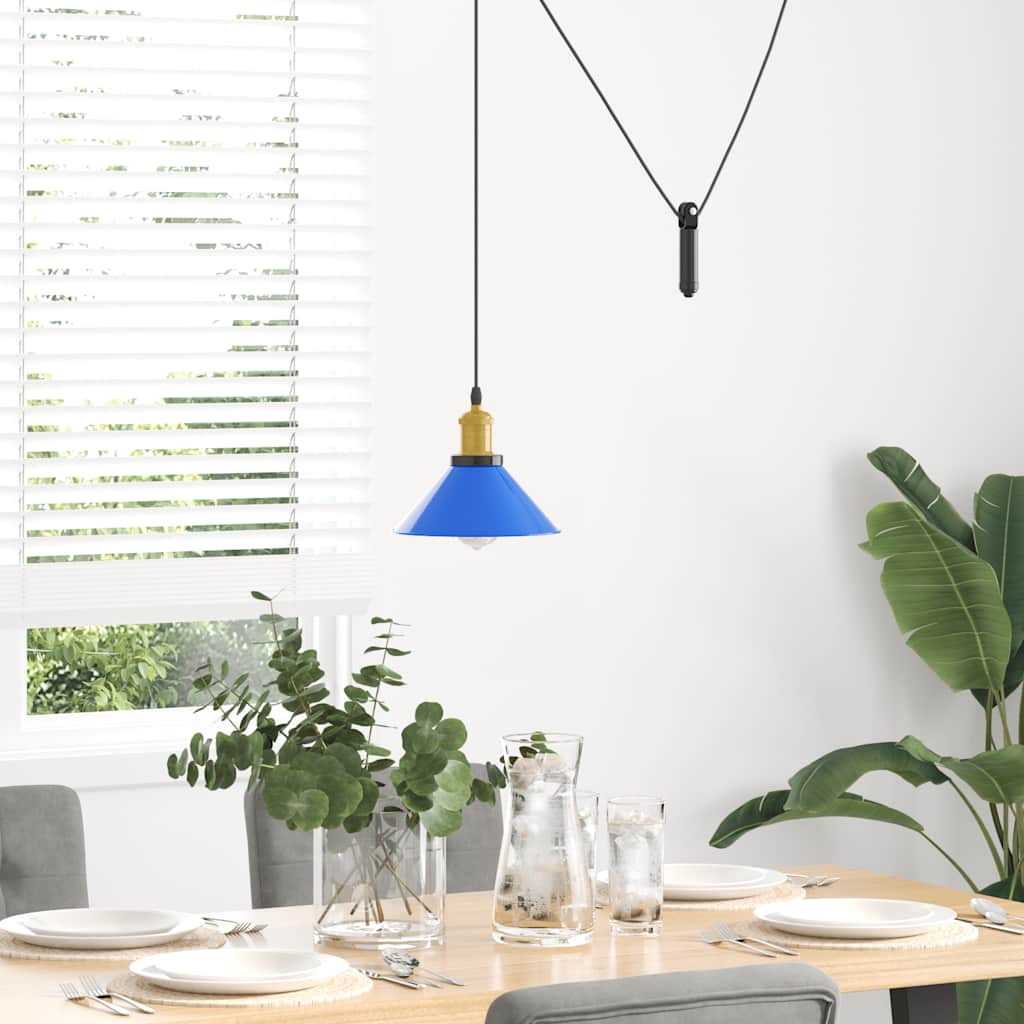 Pendellampa höjdjusterbar E27 glans mörkblå Ø 22 cm metall