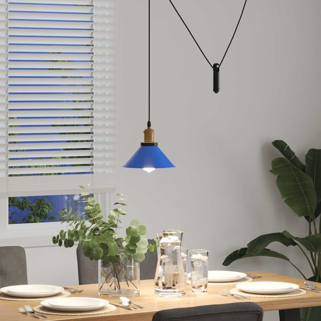 Pendellampa höjdjusterbar E27 glans mörkblå Ø 22 cm metall