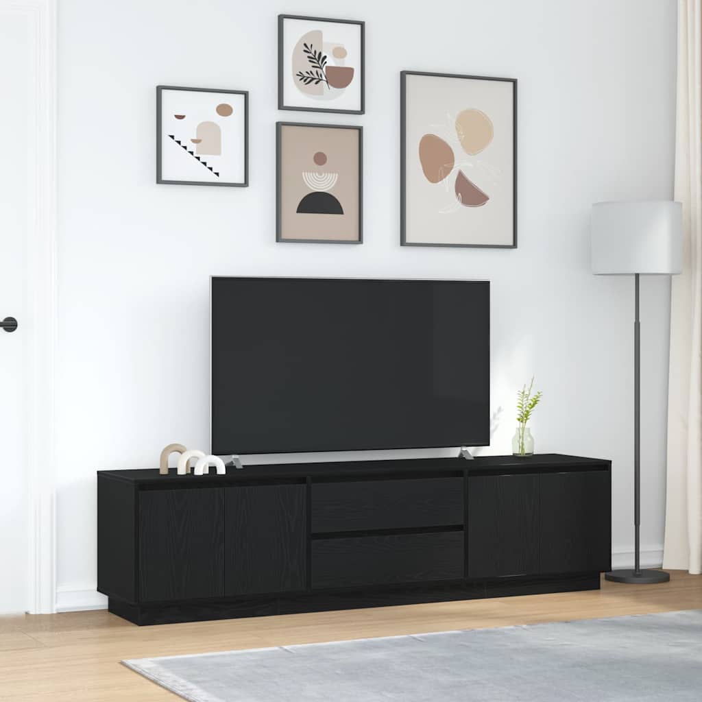 TV-bänk med LED-lampor svart ek 193,5x41x50 cm