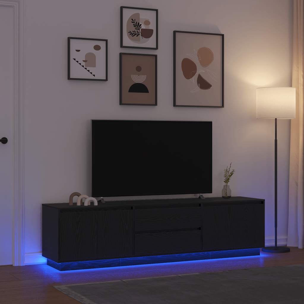 TV-bänk med LED-lampor svart ek 193,5x41x50 cm