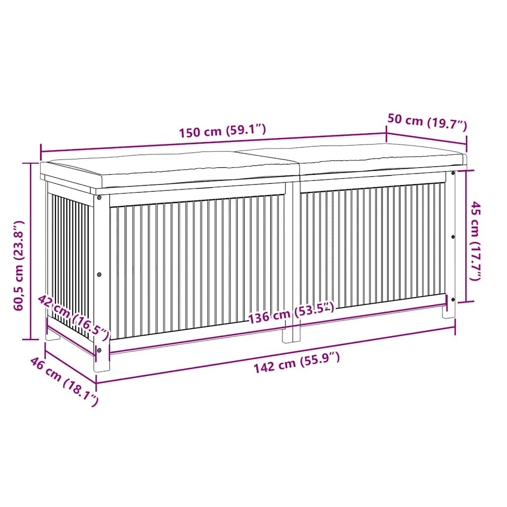 Kuddlåda utomhus 150x50x60,5 cm massivt trä akacia