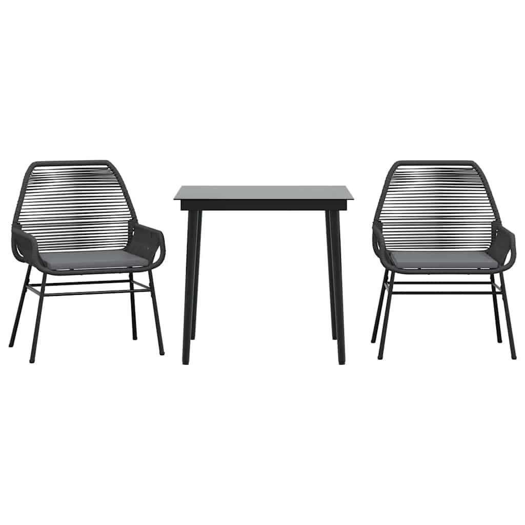 Matgrupp för trädgård med dynor 3 delar svart konstrotting&glas
