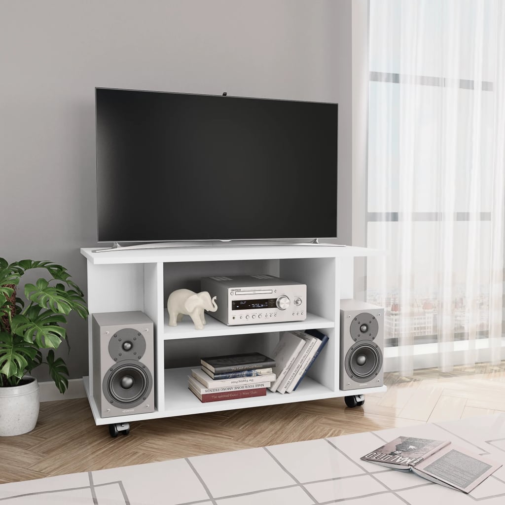 Tv-bänk med hjul vit 80x40x45 cm konstruerat trä