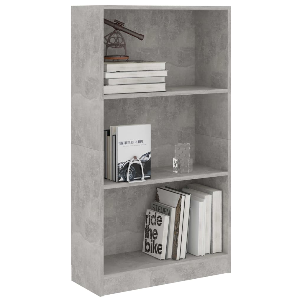 Bokhylla 3 hyllor betonggrå 60x24x109 cm konstruerat trä