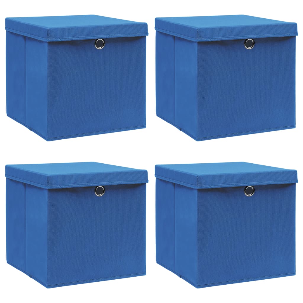 Förvaringslådor med lock 4 st blå 32x32x32 cm tyg