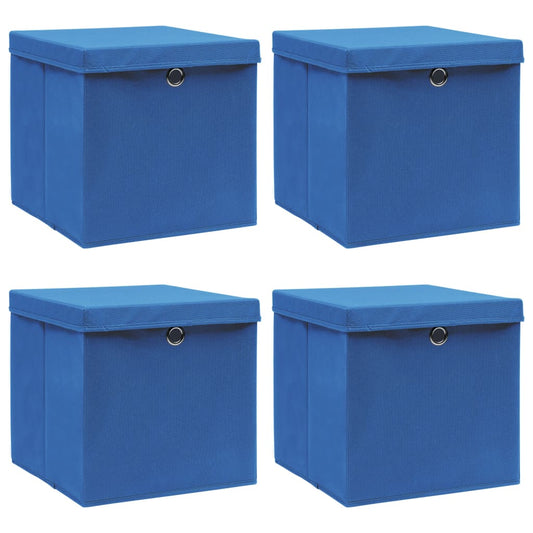 Förvaringslådor med lock 4 st blå 32x32x32 cm tyg