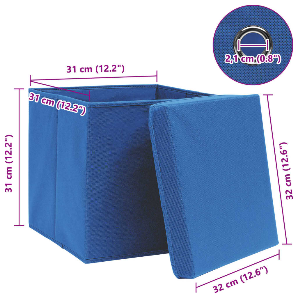 Förvaringslådor med lock 4 st blå 32x32x32 cm tyg