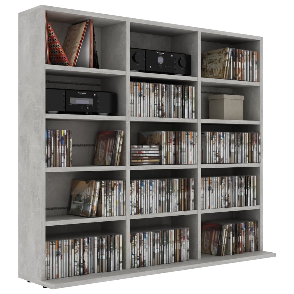 CD-hylla grå 100x23x89,5 cm konstruerat trä