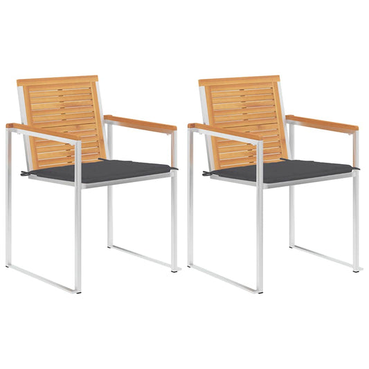 Trädgårdsstolar 2 st med dynor massiv teak och stål