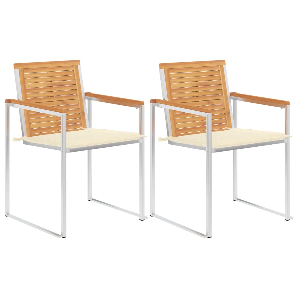 Trädgårdsstolar 2 st med dynor massiv teak och stål