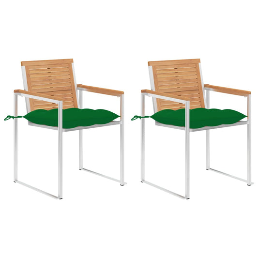 Trädgårdsstolar 2 st med dynor massiv teak och stål