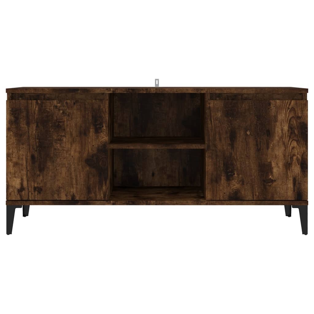 Tv-bänk med metallben rökfärgad ek 103,5x35x50 cm