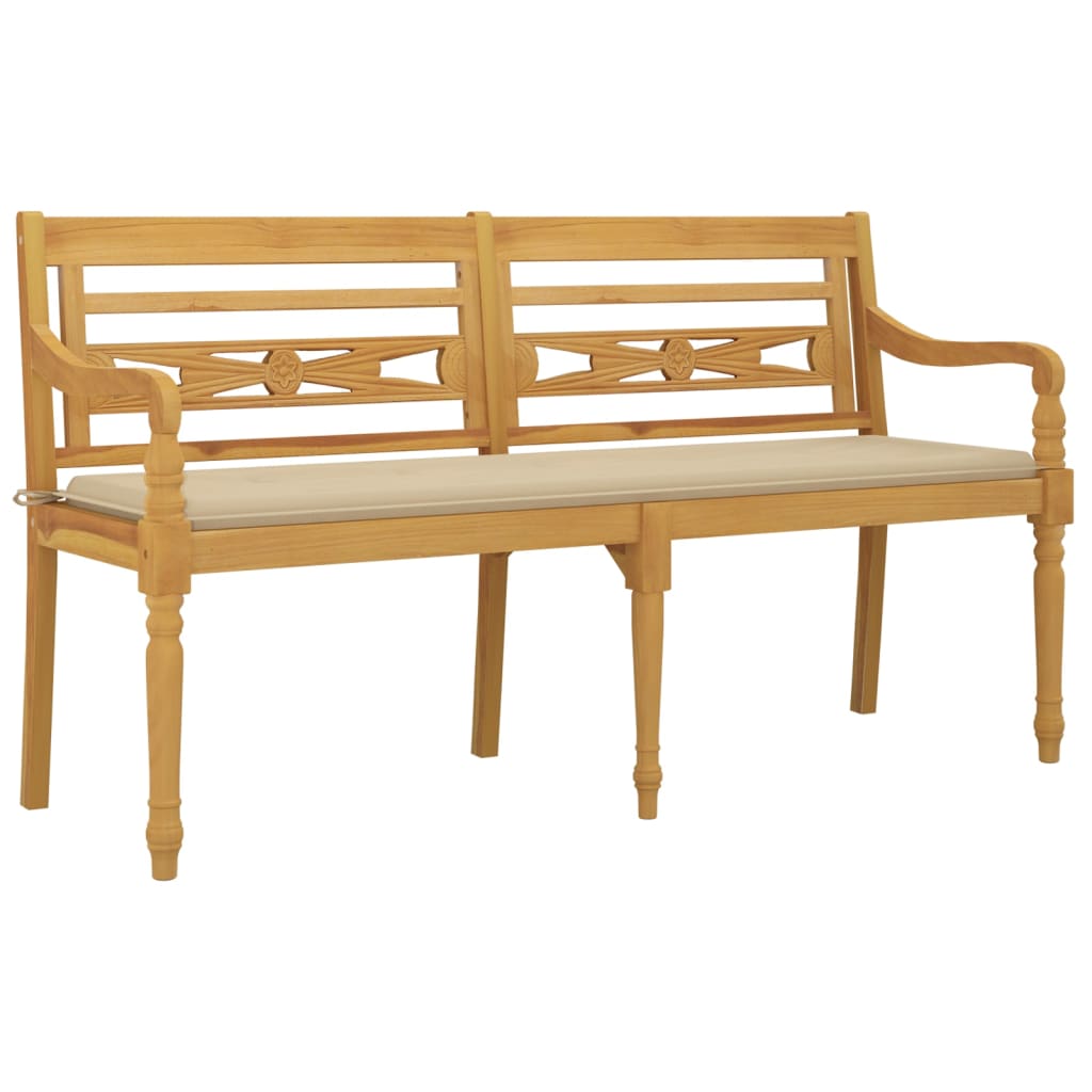 Bataviabänk med beige dyna 150 cm massiv teak