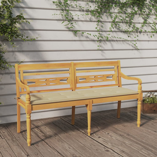 Bataviabänk med beige dyna 150 cm massiv teak