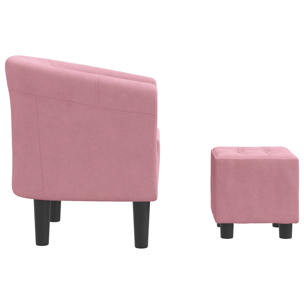 Fåtölj med fotpall rosa sammet