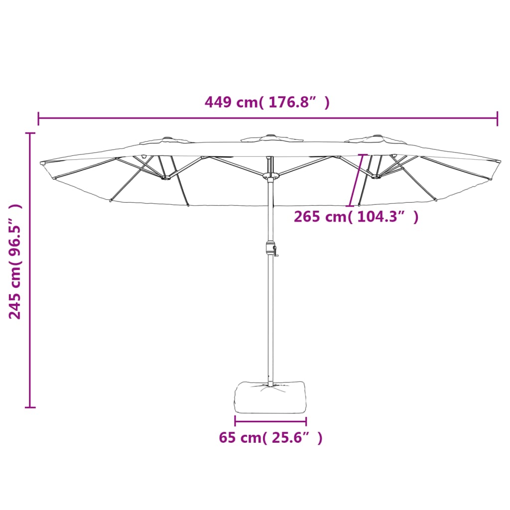 Trädgårdsparasoll dubbelt med LEDs antracit 449x265 cm