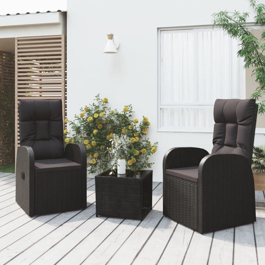 Loungegrupp för trädgården 3 delar svart konstrotting&stål