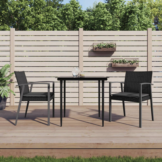 Matgrupp för trädgården med dynor 3 delar konstrotting & stål