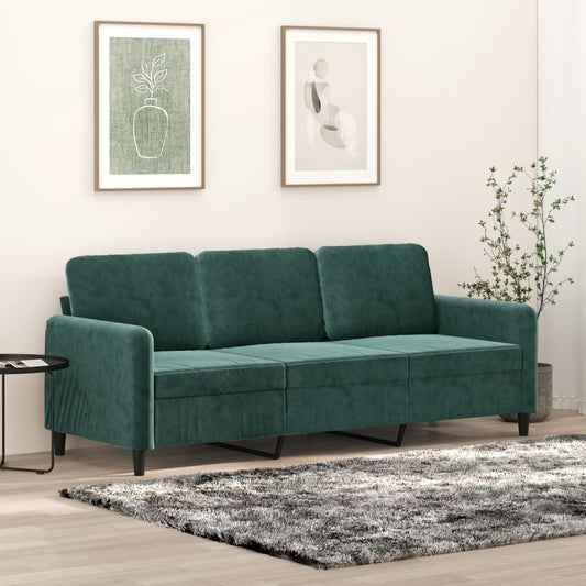 3-sitssoffa mörkgrön 180 cm sammet