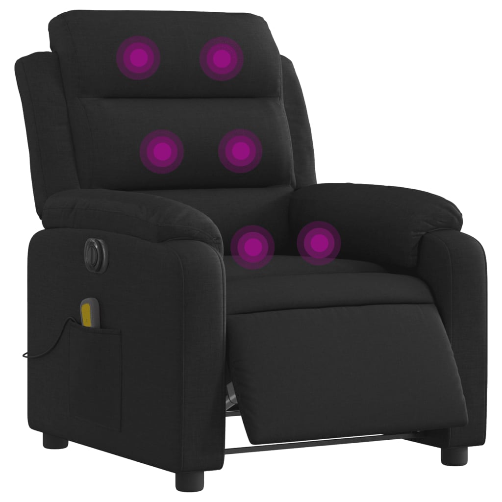 Elektrisk massagefåtölj med uppresningshjälp svart tyg